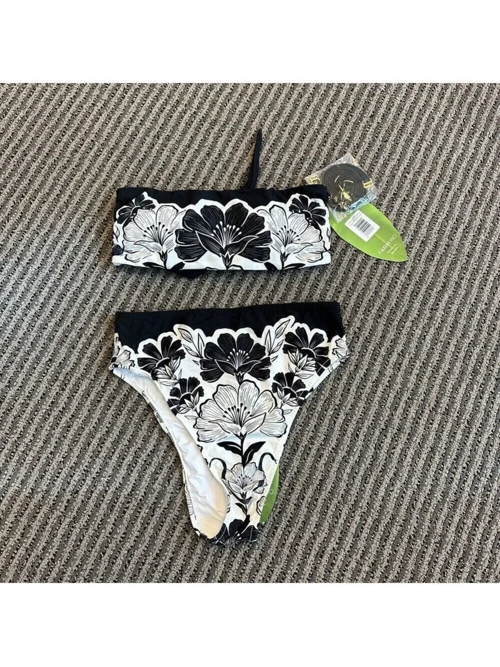 Set - Farm Rio Flower Leopards Bandeau Bikini Top & Bottom